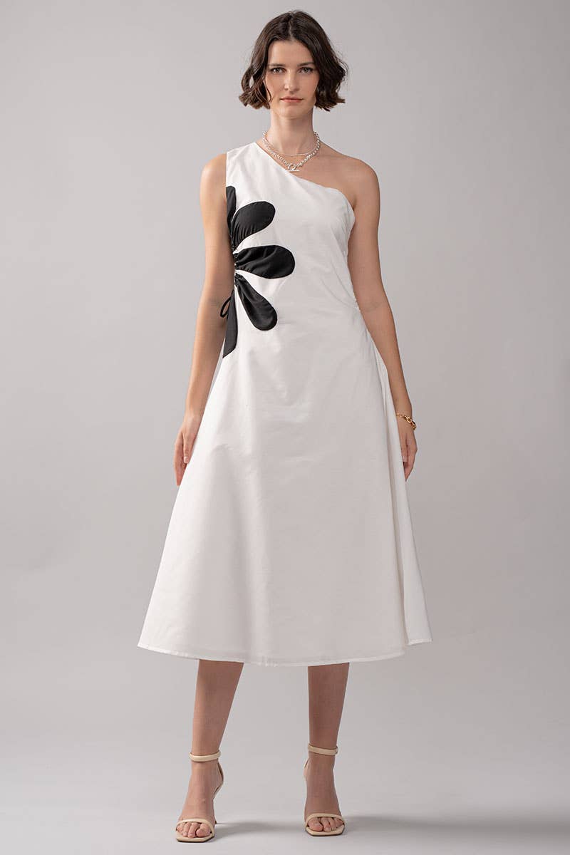 Floral Applique One Shoulder Lace Up