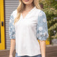 3-D Floral Contrast Sleeve Texture Top