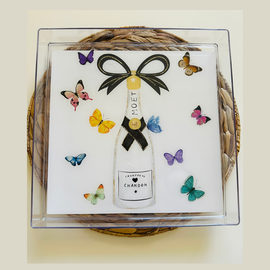 Monochrome Champagne & Butterfly  Tray