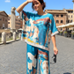 Relaxed Fit Italian Silk Top- Teal. O/S