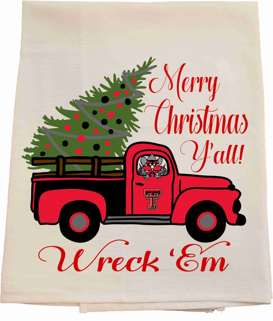Texas Tech Christmas Truck Tea Towel