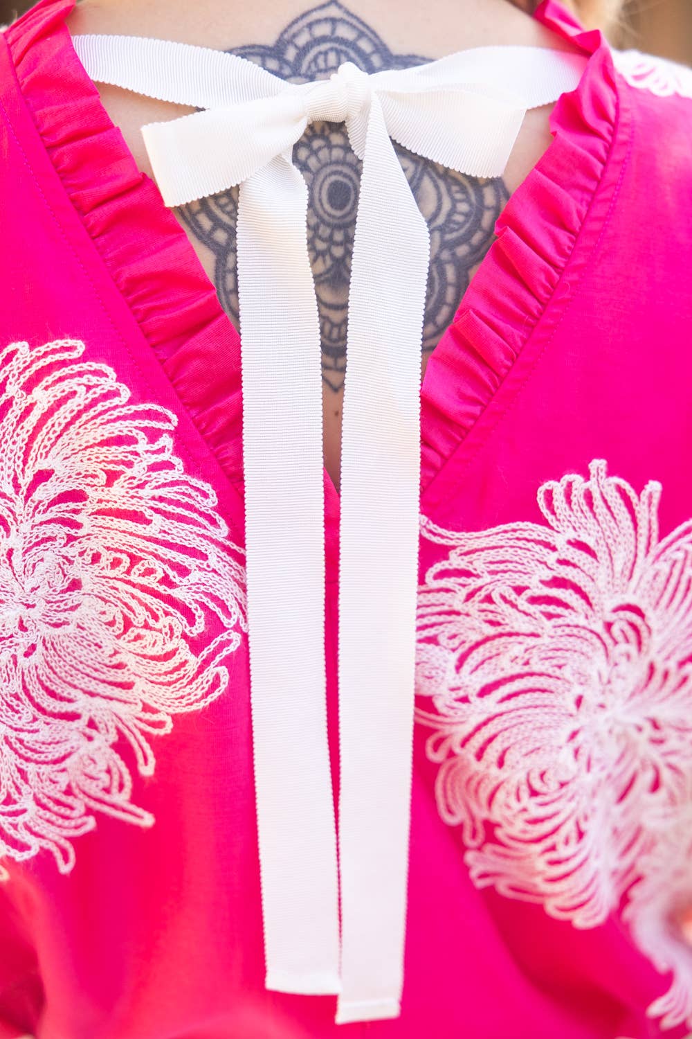 Floral Embroidered Bubble Sleeve  Top