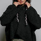 Oversize Fit V-neck Hooded Cable Knit Chenille Sweater  Black / L