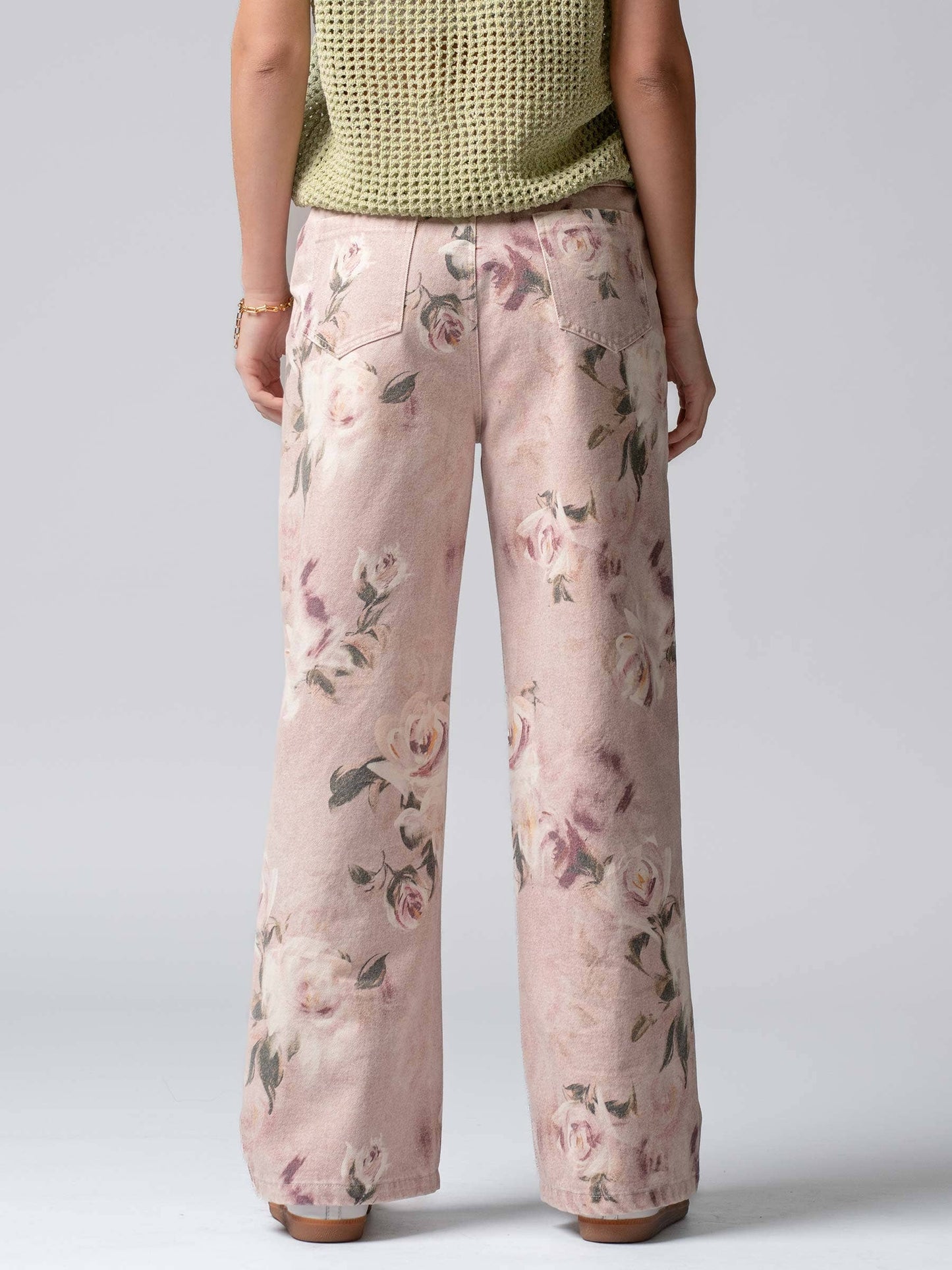 Rose Print High-Rise Denim Pants