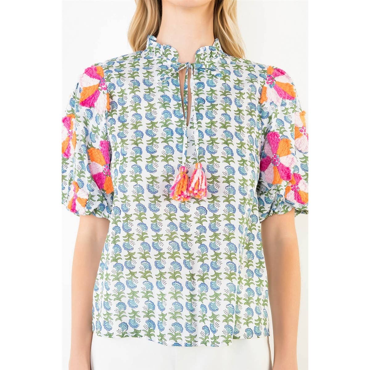 Floral Print Embroidered Top