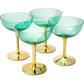 Gold & Green Coupe Art Deco Glasses, Gold | Set of 4 | 12 oz