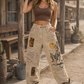 Paper Lace Cowgirl Printed Kaki Denim Pants