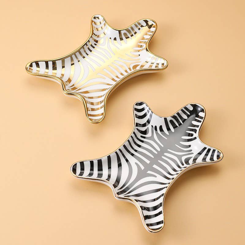 Zebra Print Ceramic Decorative Trinket Dish BLACK