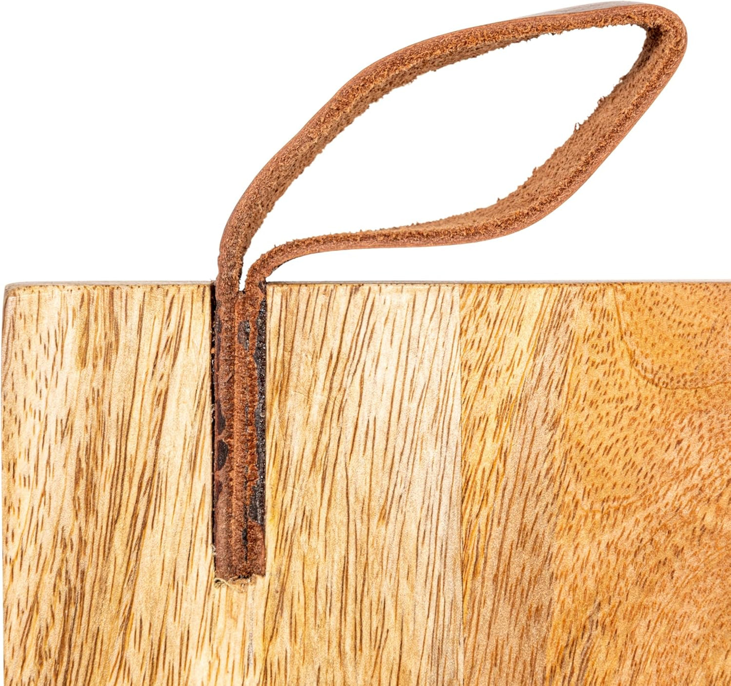 Creative Co-Op Mango Wood Cheese/Cutting Board with Leather Handle, Natural