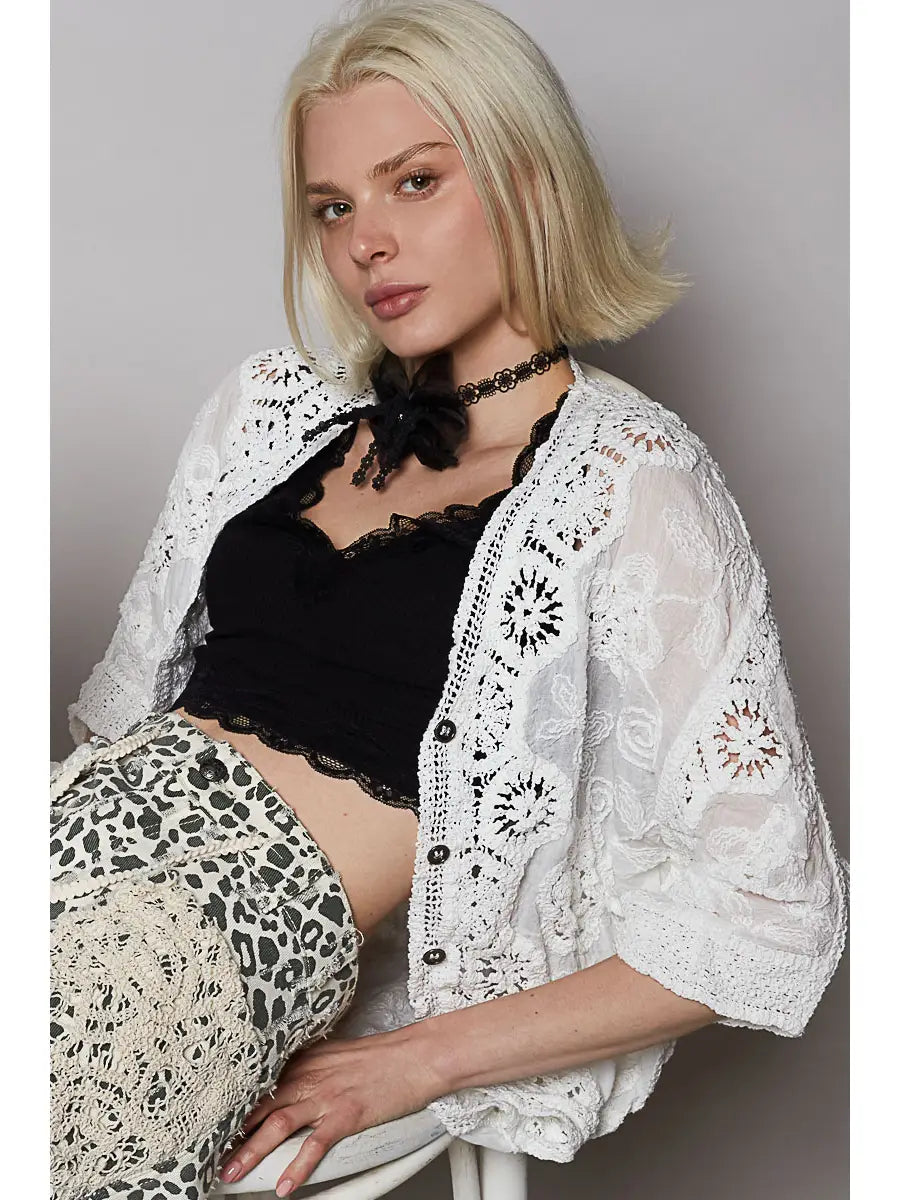 Crochet Woven Cardigan Top