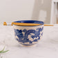 Blue Dragon Hand-Painted Bowl with Chopsticks (18 oz)