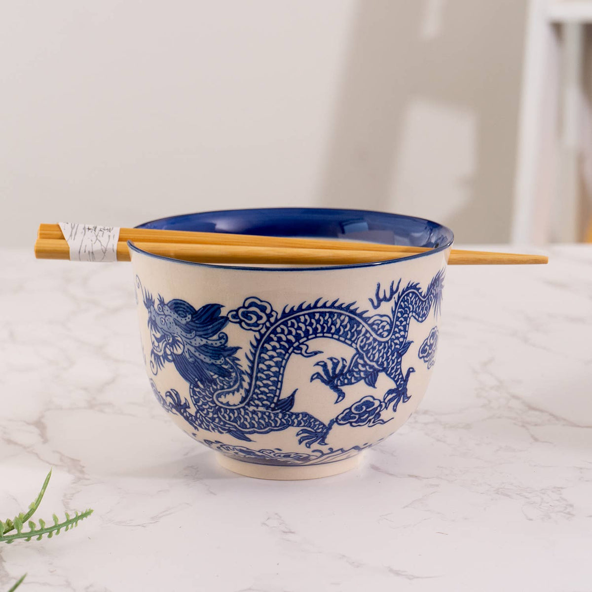 Blue Dragon Hand-Painted Bowl with Chopsticks (18 oz)