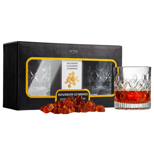Bourbon Gummy Gift Set & Two Whiskey Glasses