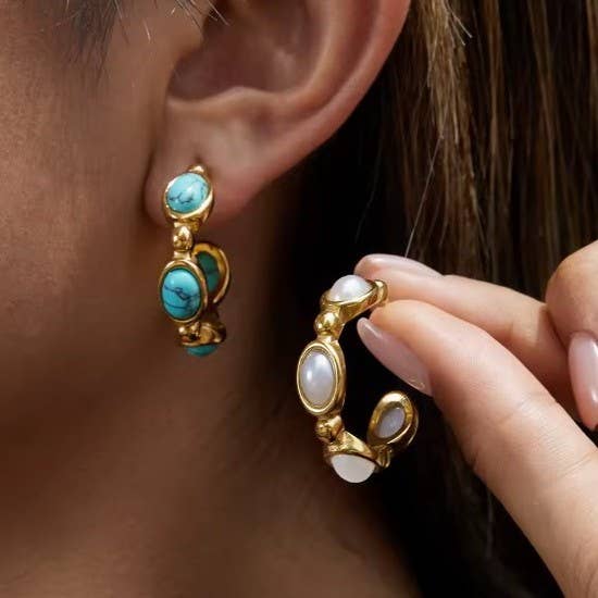 18K STAINLESS STEEL WATERPROOF TARNISH FREE HOOPS TURQ