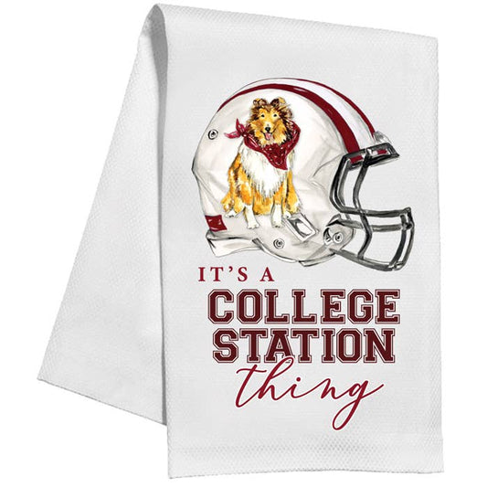 College Station Thing Helmet Maroon Collie Kitchen Towel
