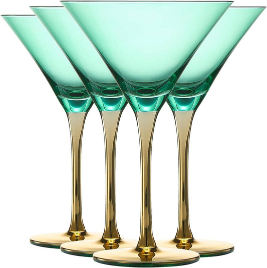 Khen Colored Martini Glasses, Gold | Set of 4 | 8 oz (Teal)