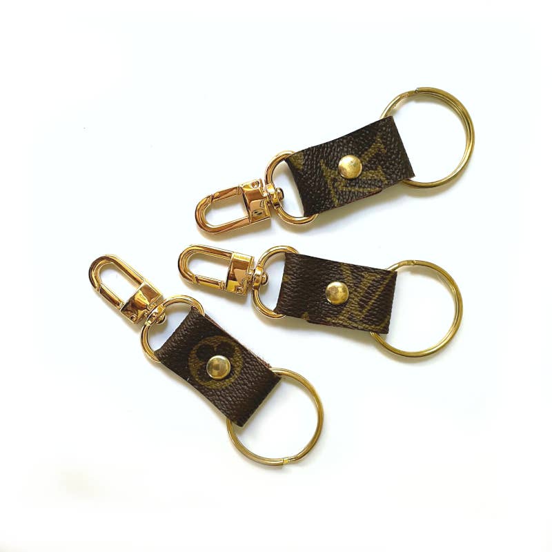 Key Couture Clip Key Chain In Upcycled LV: LV Rhinestone