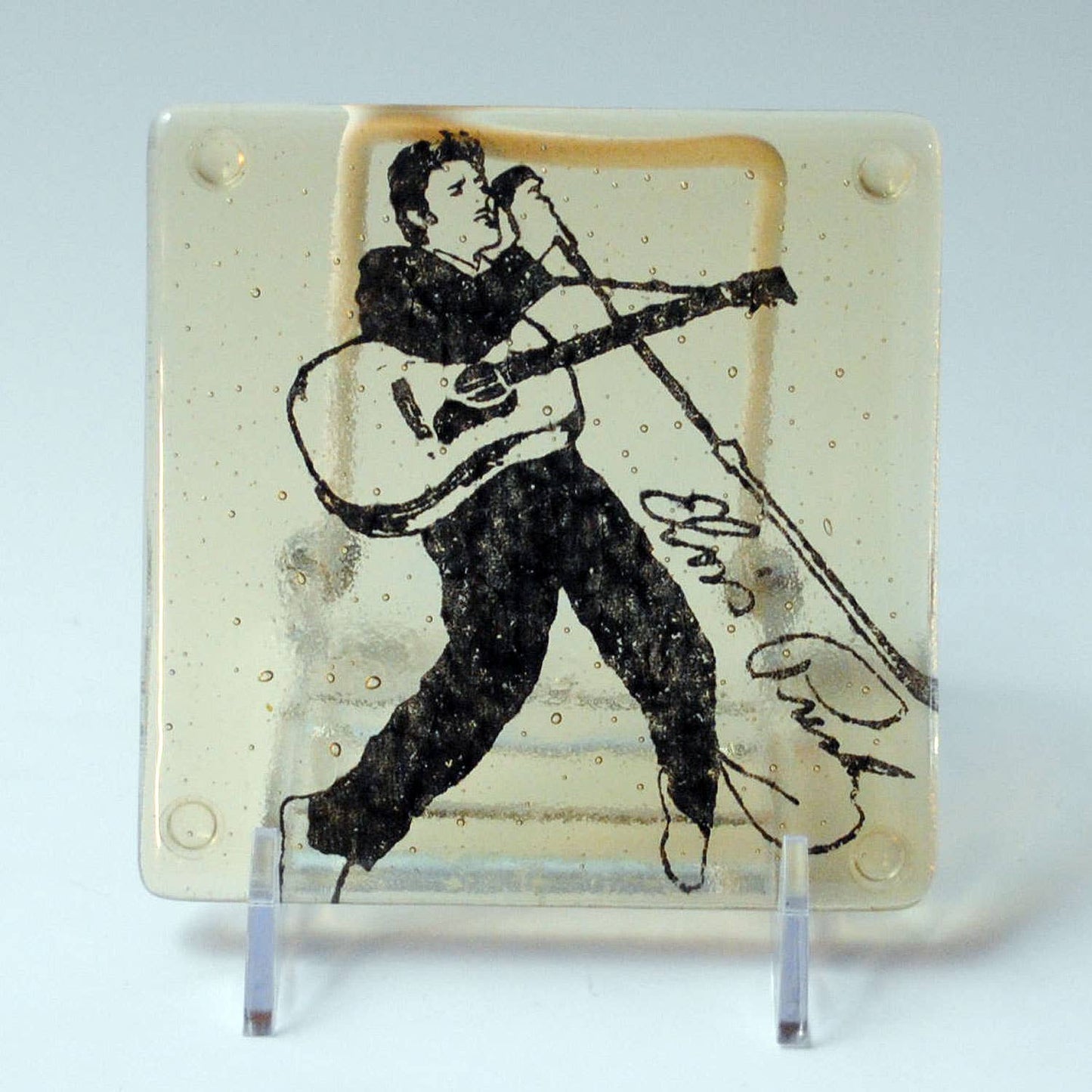 Elvis  Handmade Fused Glass Bar Coaster Icon