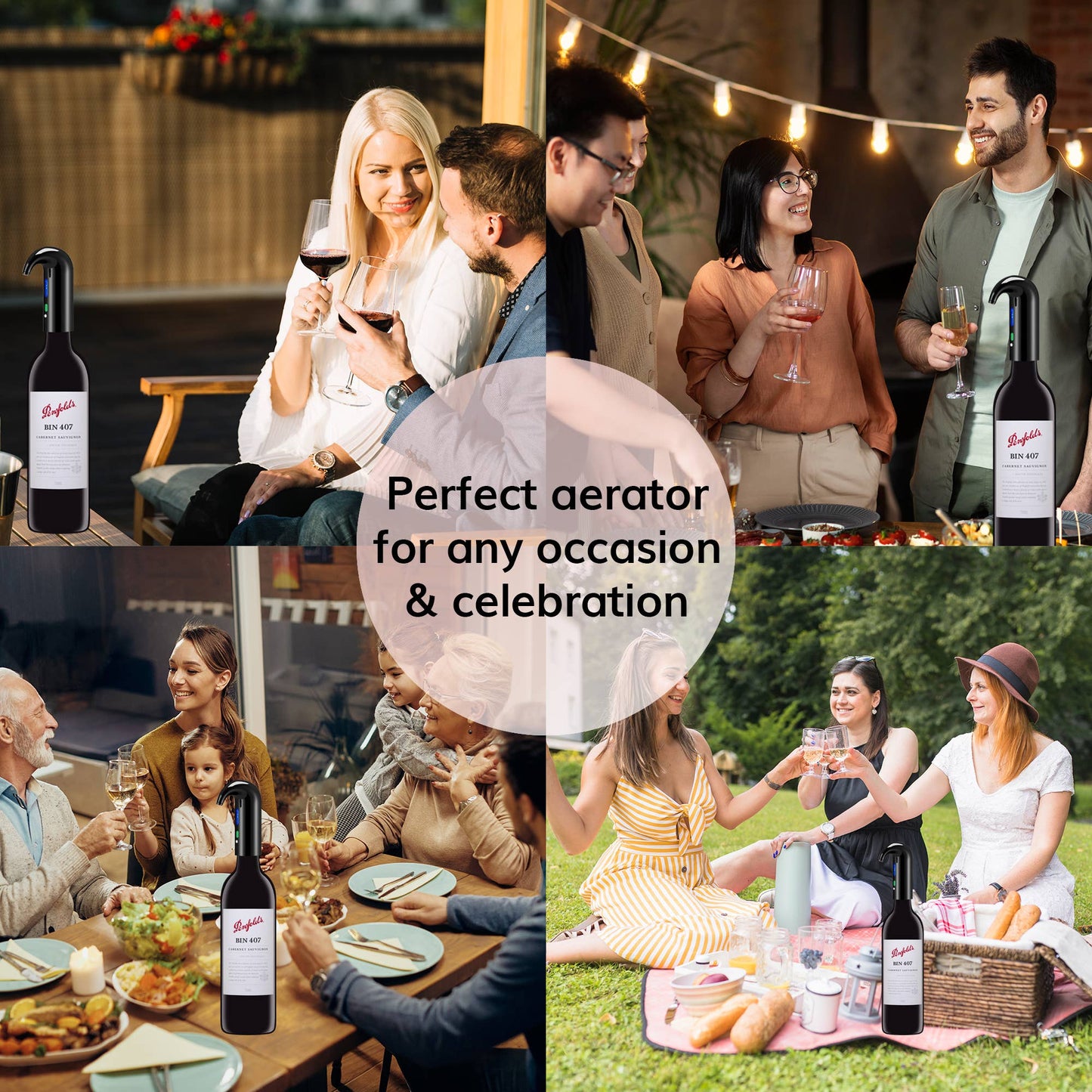 Electric Wine Aerator Dispenser - Portable Wine Accessory: Black