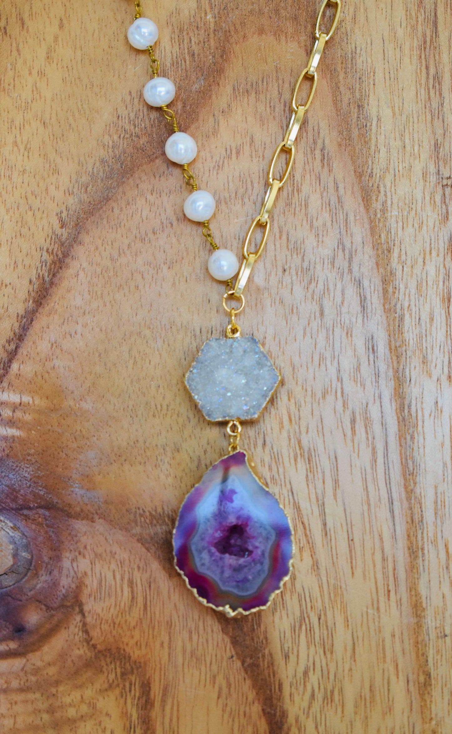 OOAK Pink Druzy Necklace