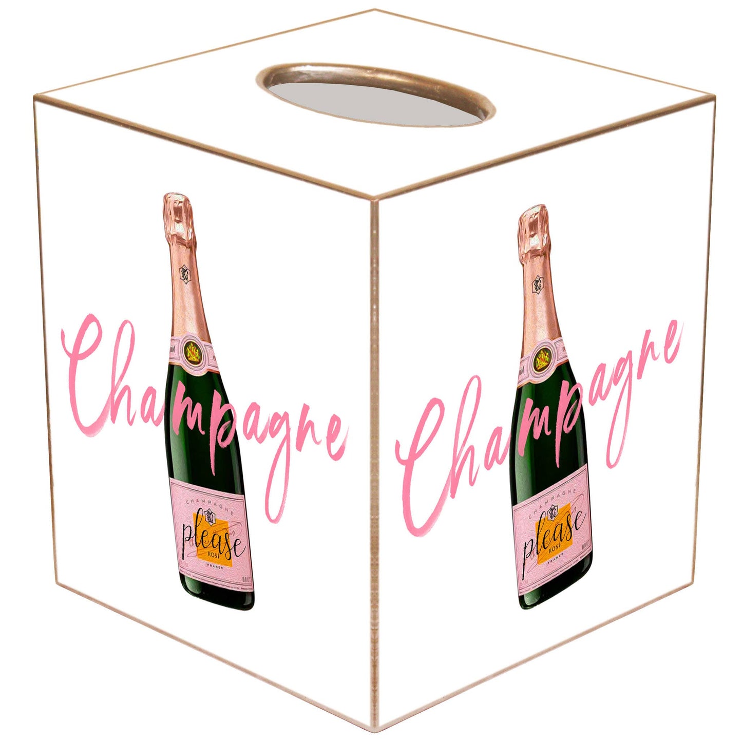 Champagne Please Tissue Box Cover: White