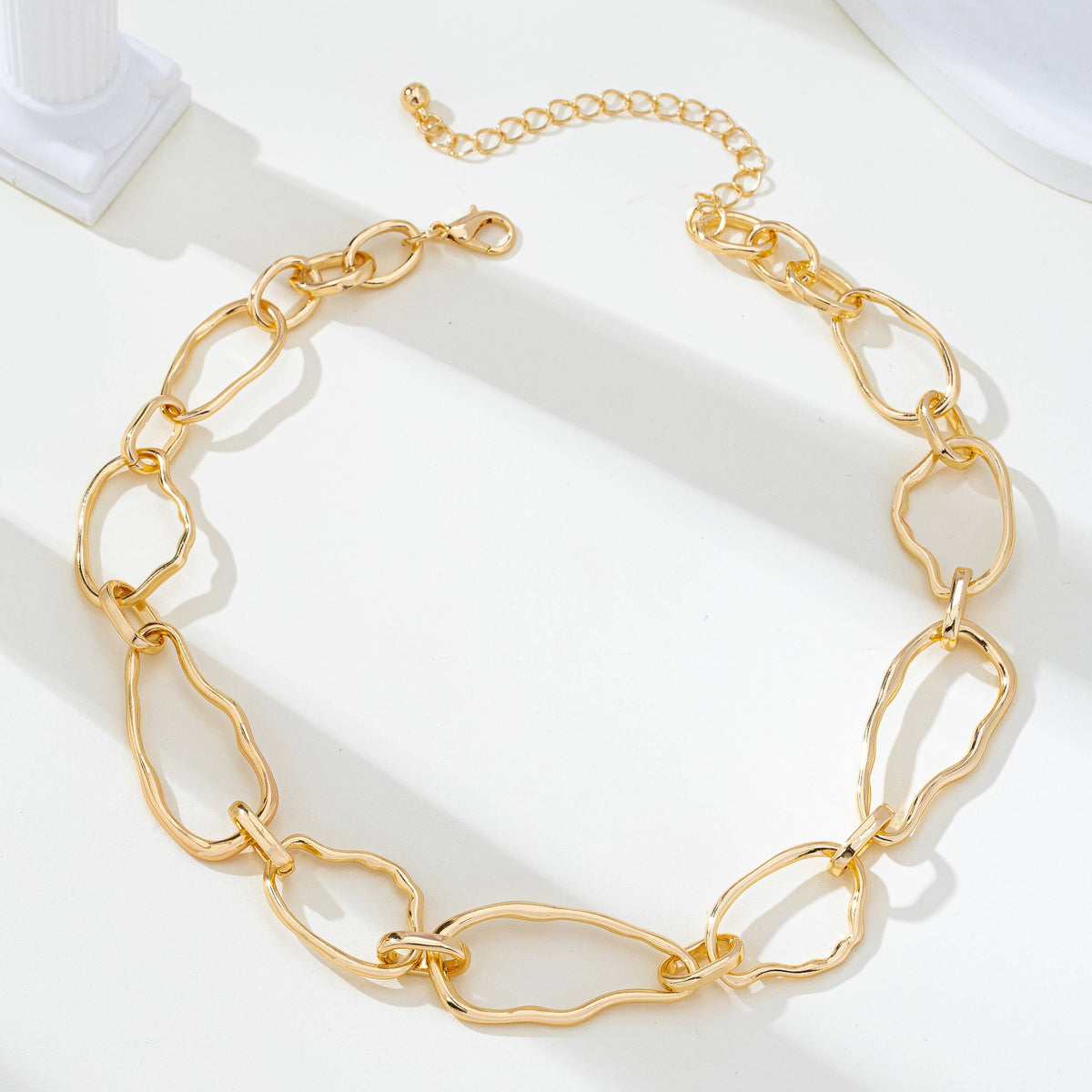 Artisanal Hammered Organic Link Necklace GOLD