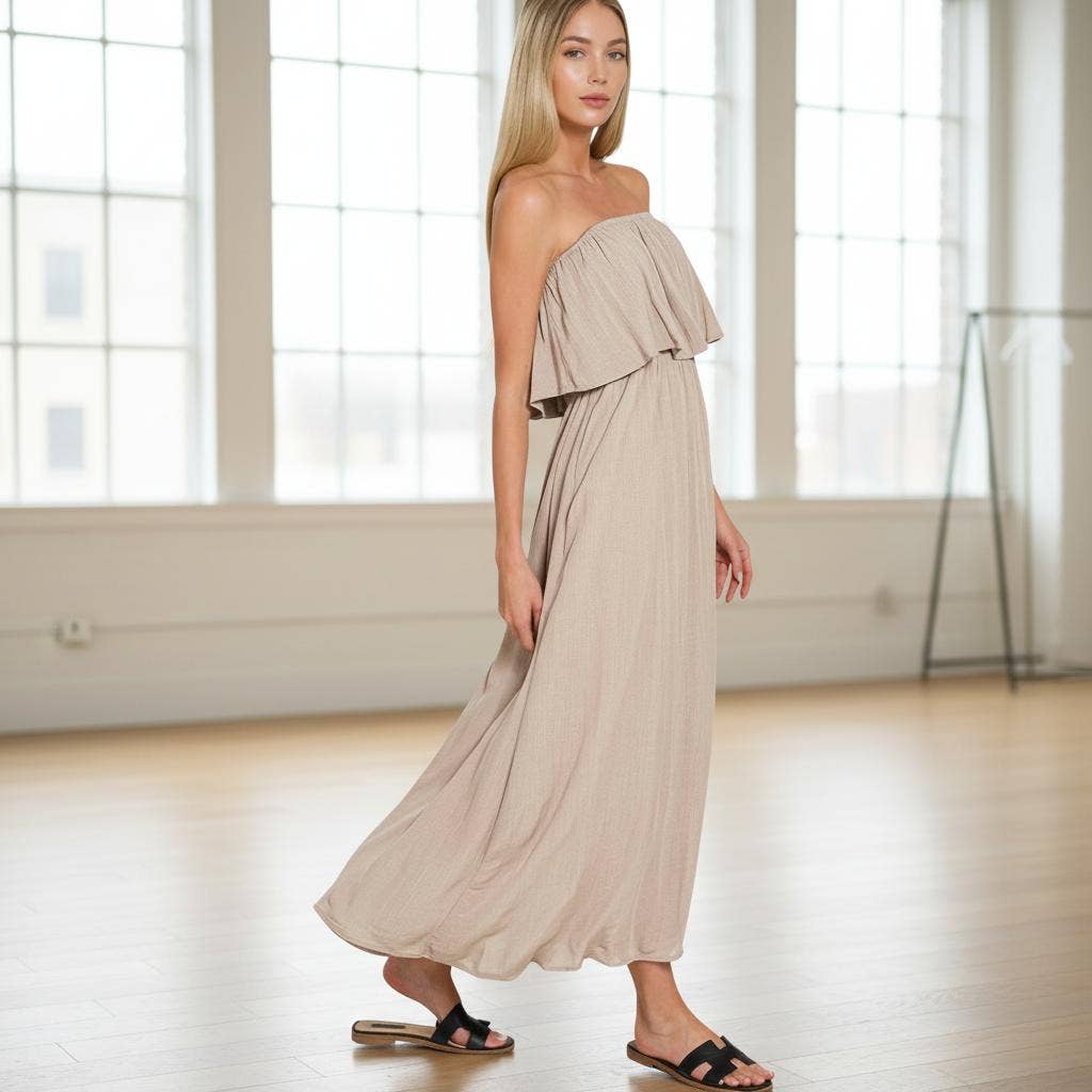 Woven Crinkle Strapless Maxi Dress