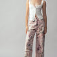 Rose Print High-Rise Denim Pants