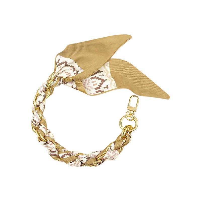 Gold Phone Chain with Scarf Tan - Short
