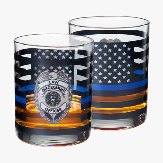 Police Whiskey Glasses | Set of 2 | 12 OZ