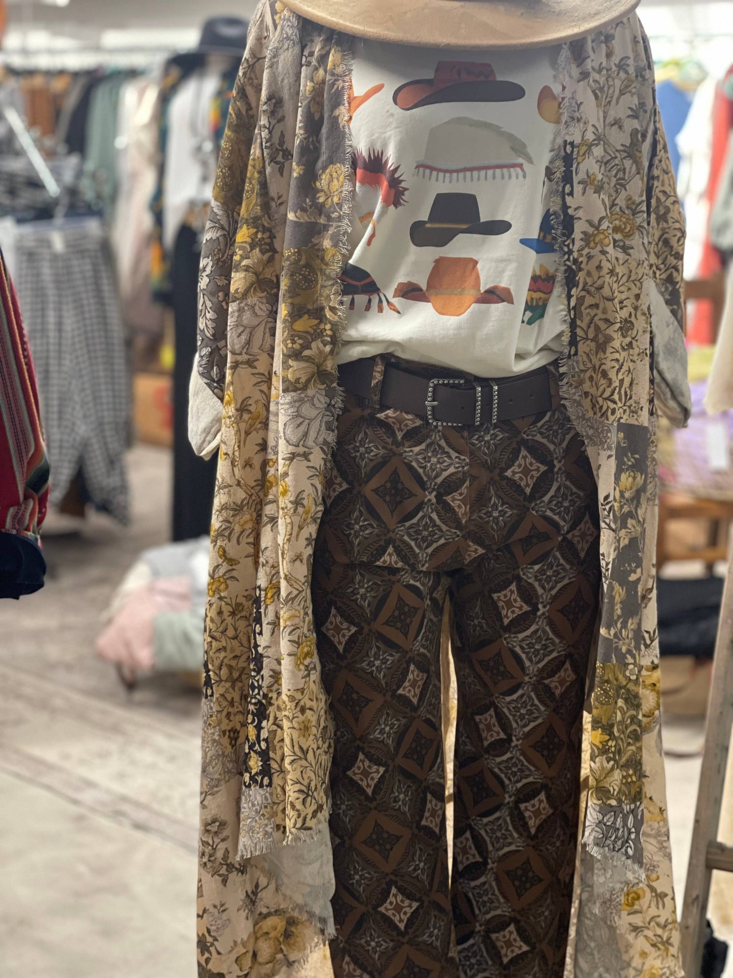 Duster with Gray/Buff Patchwork Print