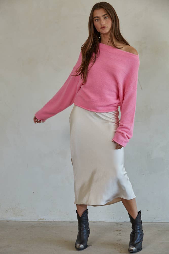 Knit Sweater Boat Neck Long Sleeve Pullover Sweater