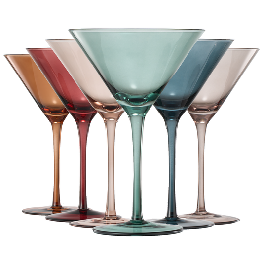 Colored Crystal Martini & Cocktail Glass Set of 6 | 10oz