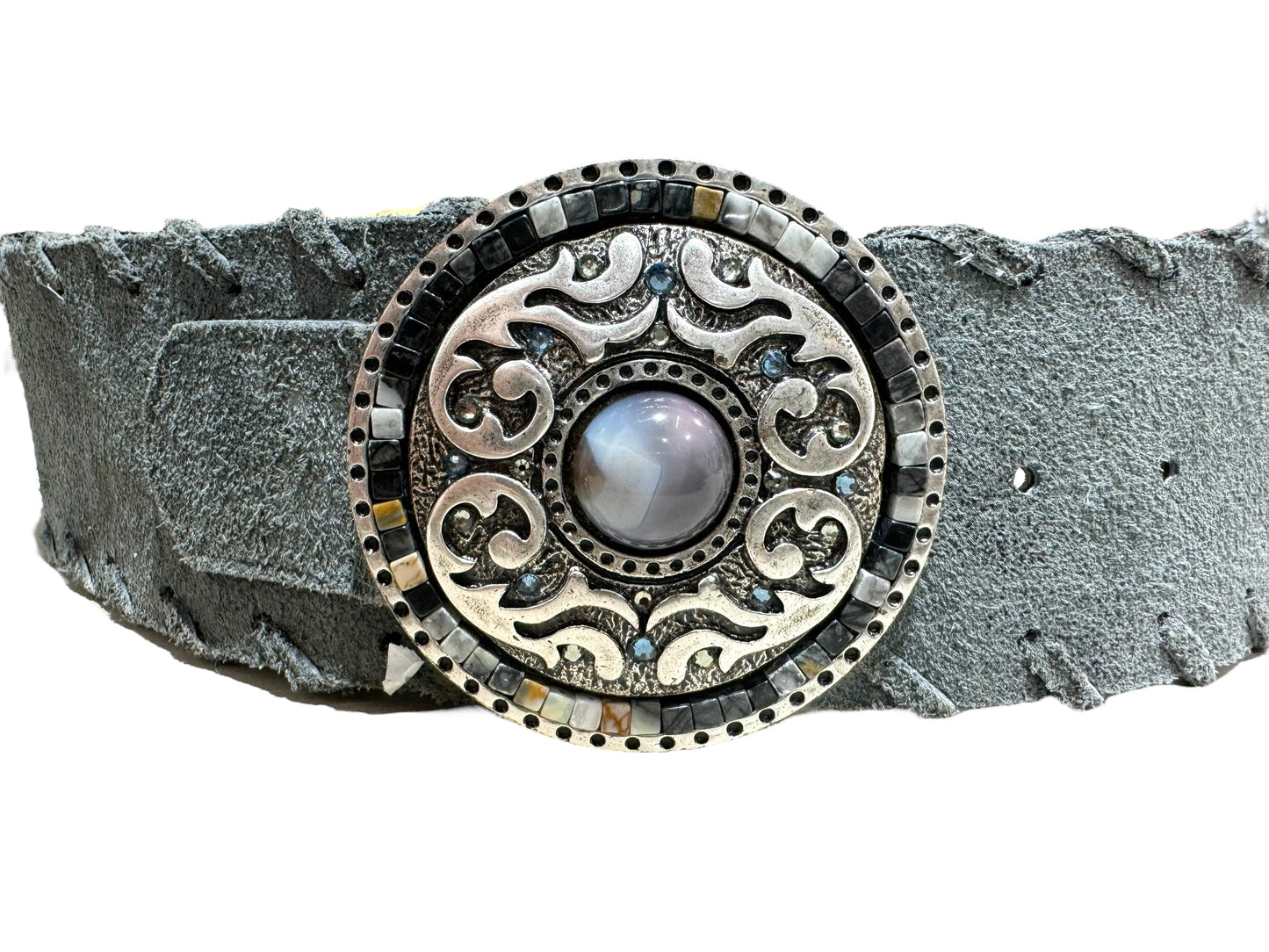 Suede Belt with Gemstone Buckle