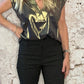 Gold V neck iridescent top