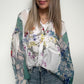 Oversize long sleeve print woven button down shirt: IVORY MULTI