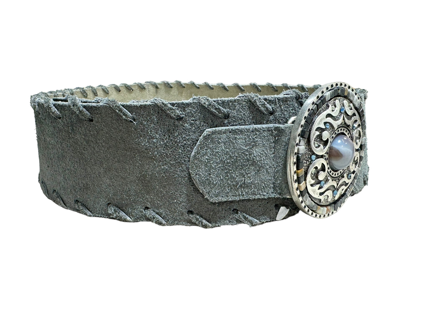 Suede Belt with Gemstone Buckle