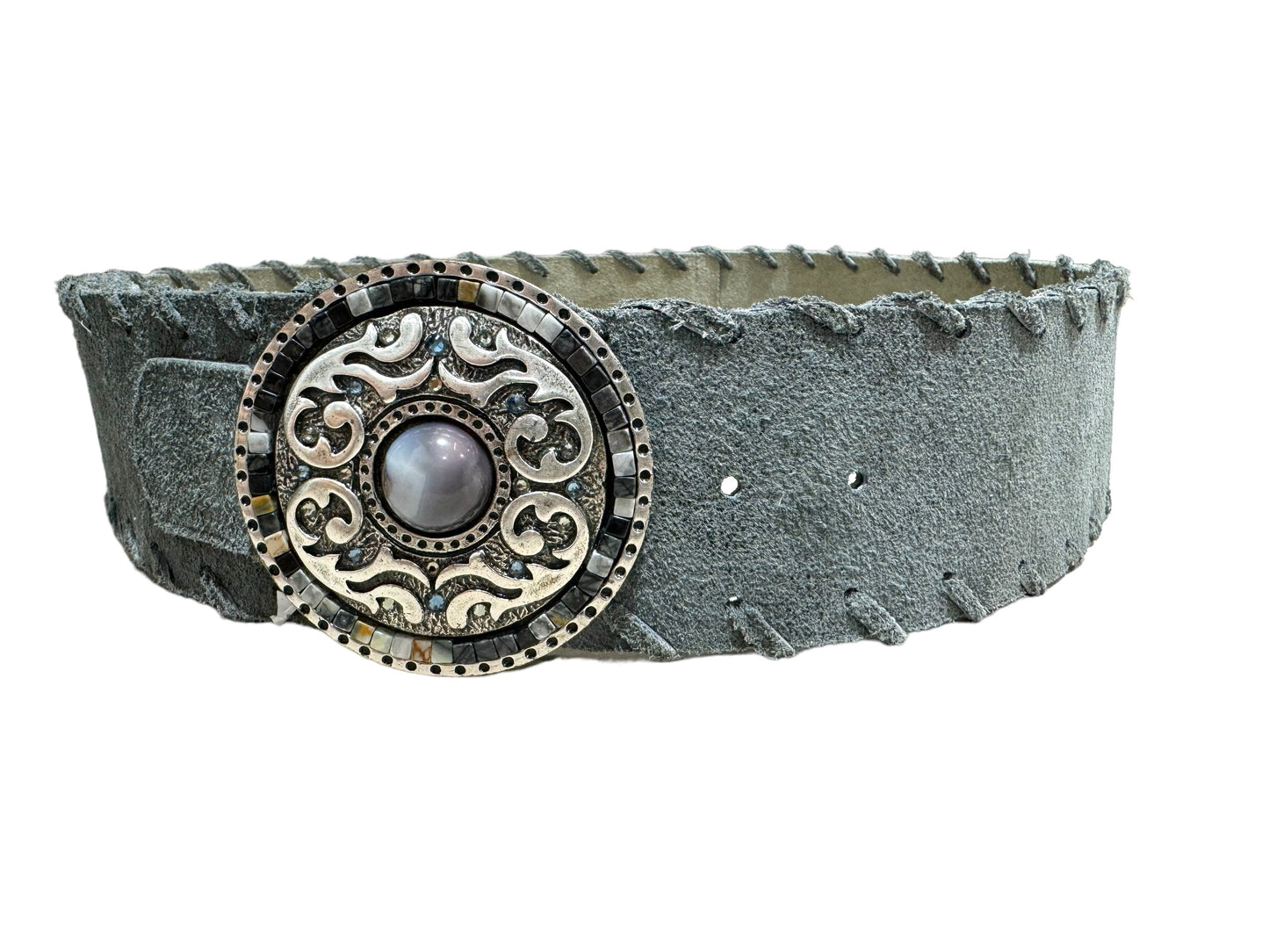 Suede Belt with Gemstone Buckle