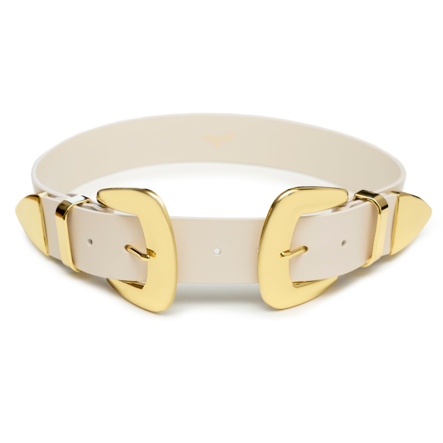 Double  Buckle Cream Belt - Wide