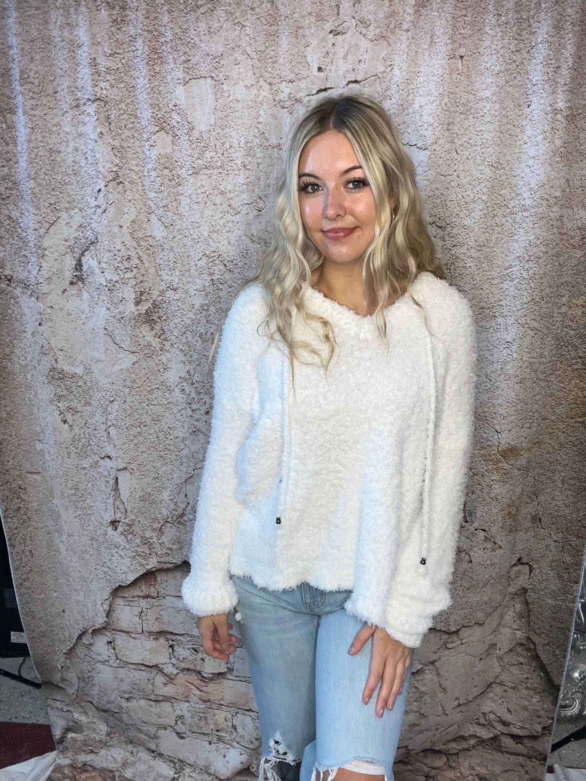 White sweater with hoodie Clearance