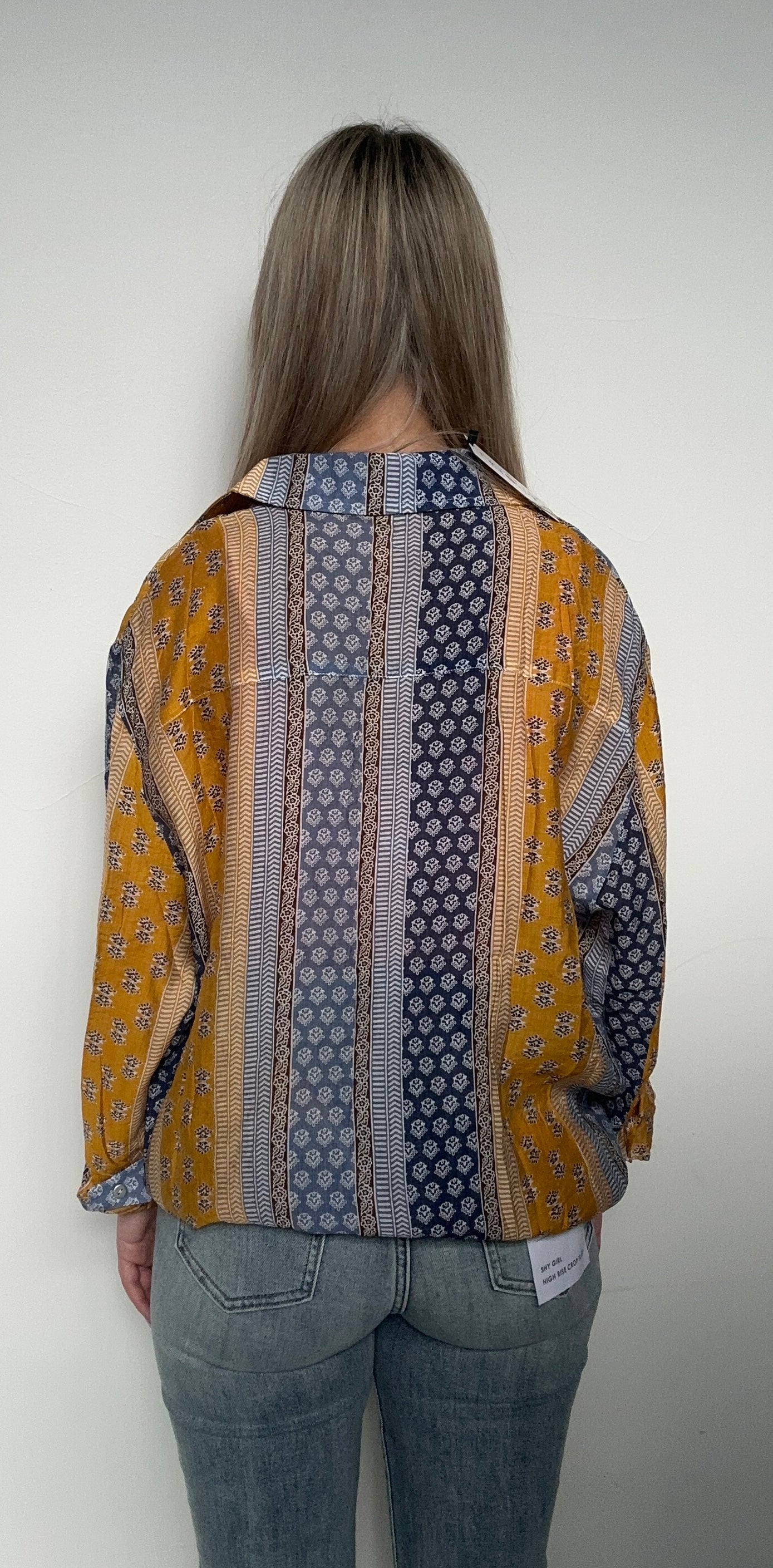 Vintage washed printed woven shirt: BLUE MULTI