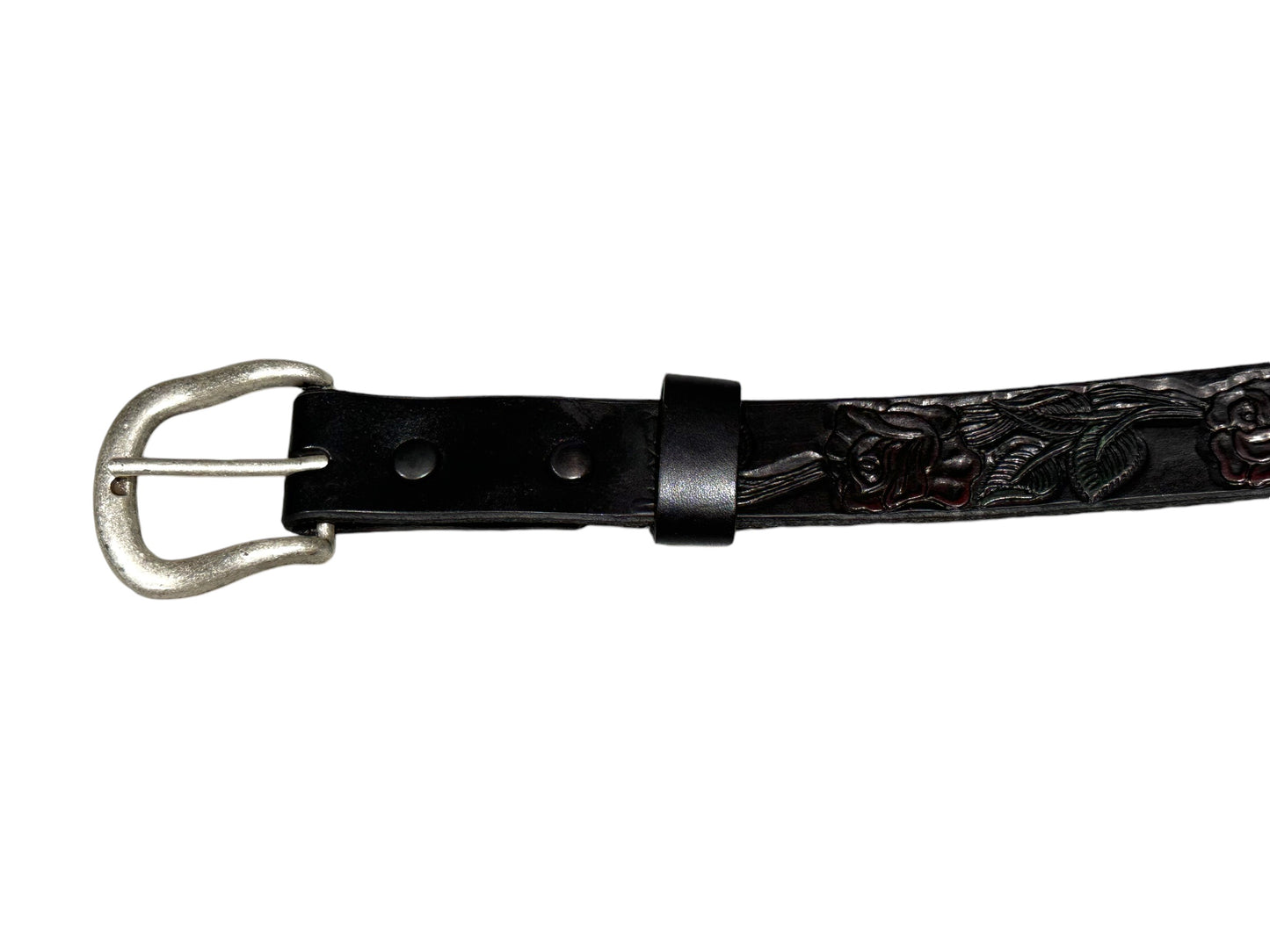 Black Leather Roses Belt