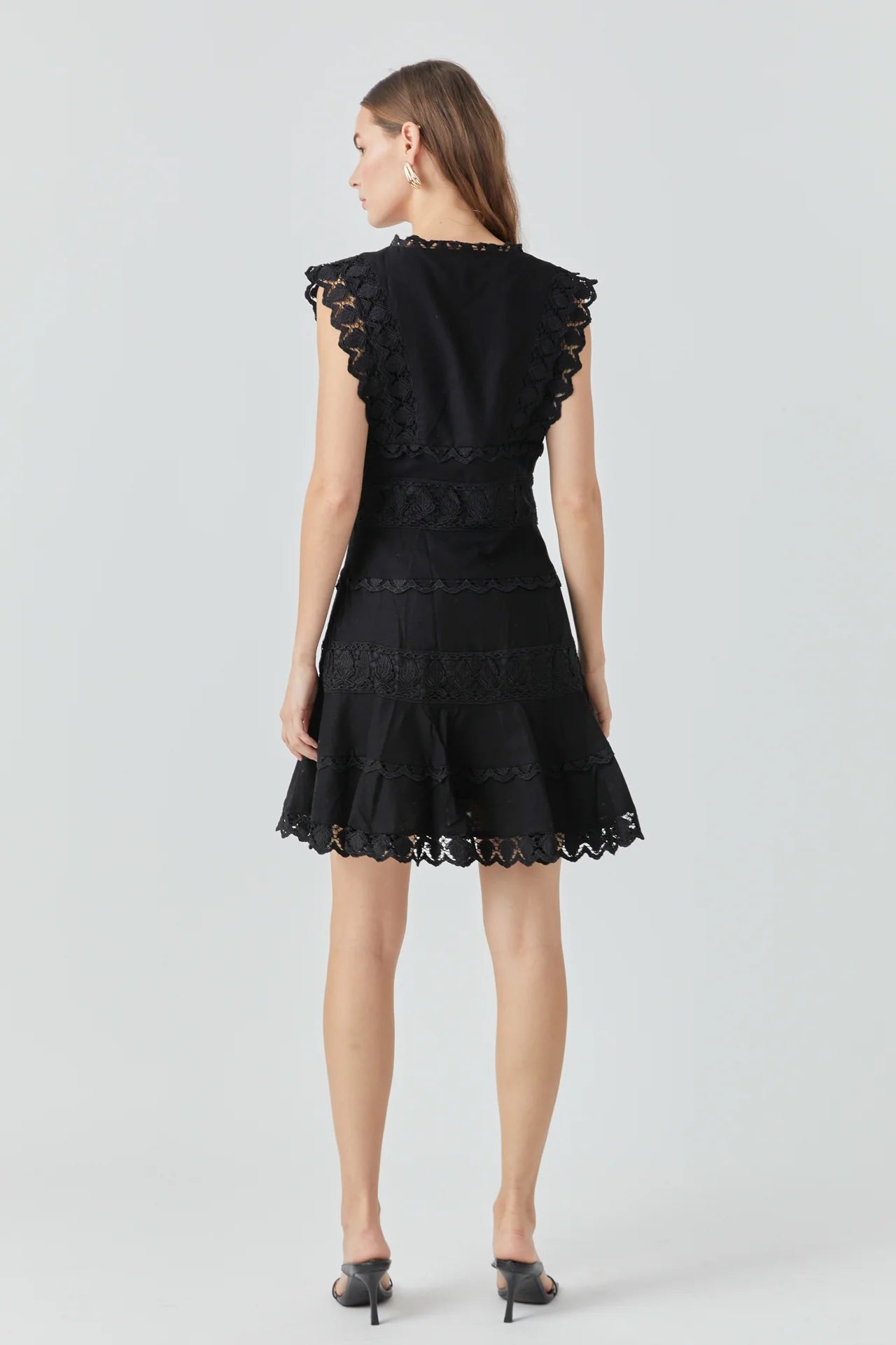 PLUNGING NECK LACE TRIM DRESS