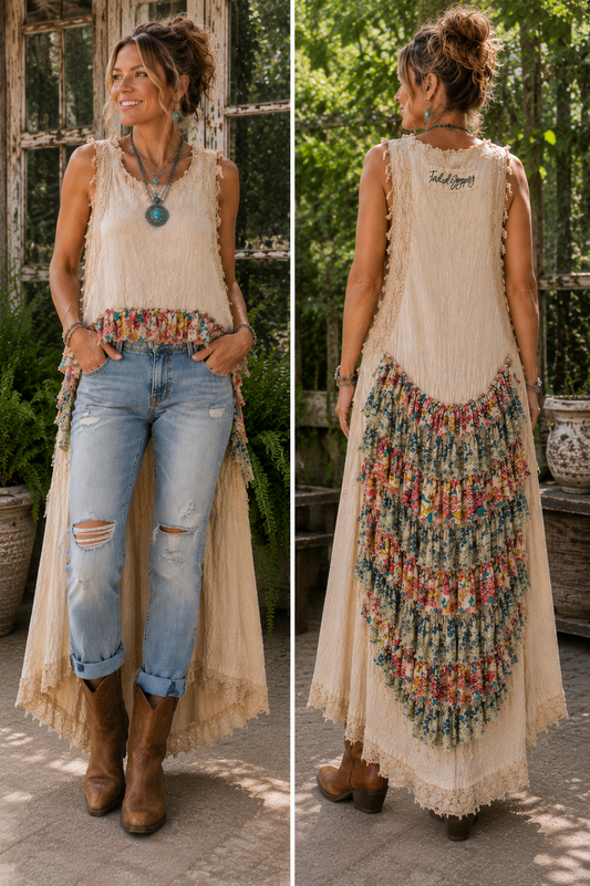 Jaded Gypsy Ruffle Up Hi-Lo-Parchment Floral