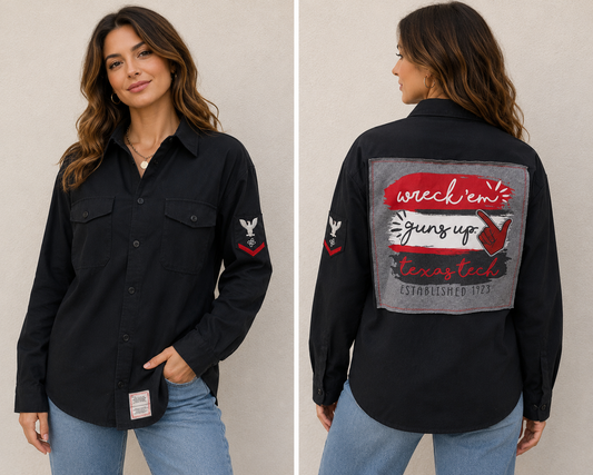 Vintage Repurposed Texas Tech Military Shirt