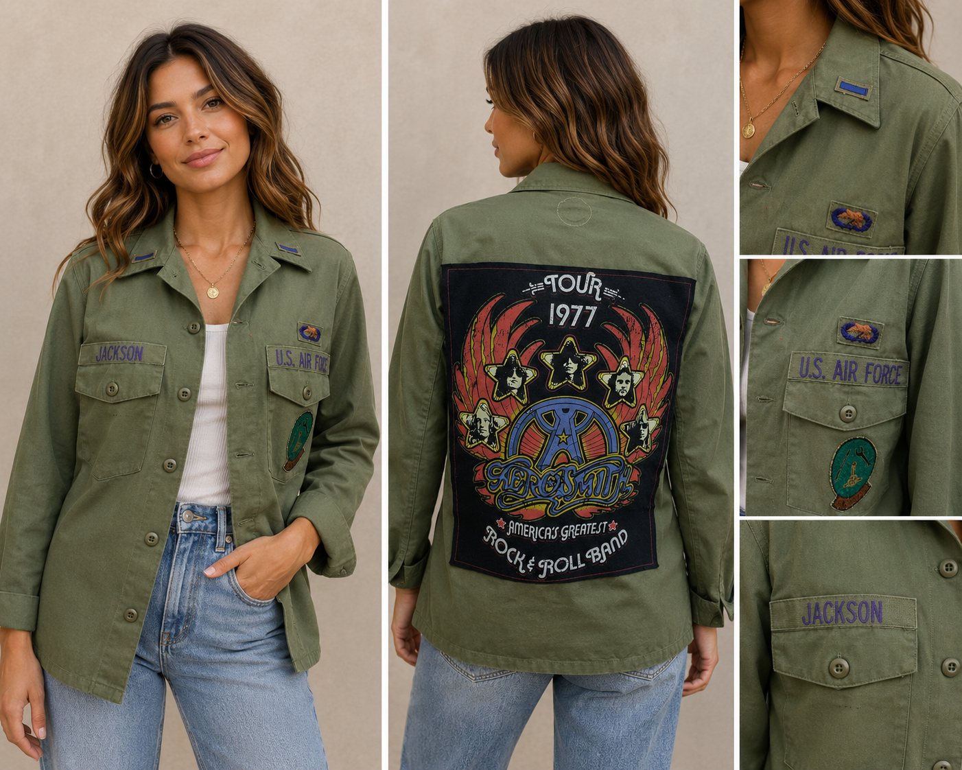 Vintage Repurposed Aerosmith Military Jacket
