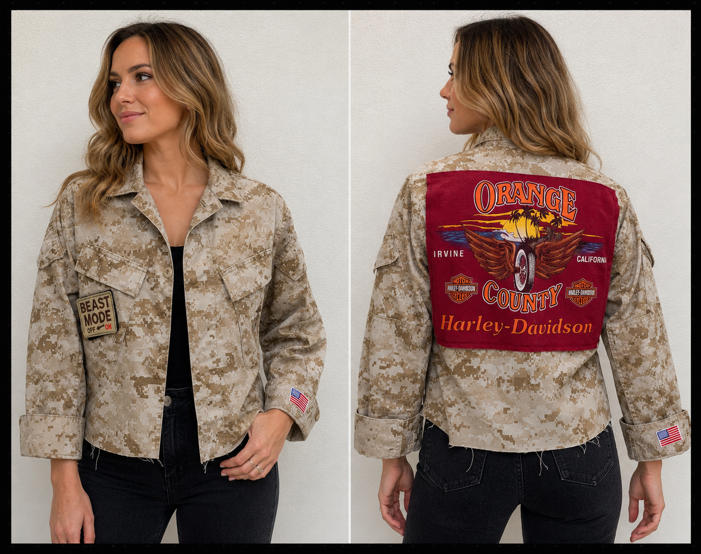 Vintage Repurposed Harley Davidson Military Jacket
