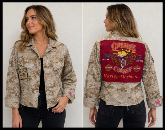 Vintage Repurposed Harley Davidson Military Jacket