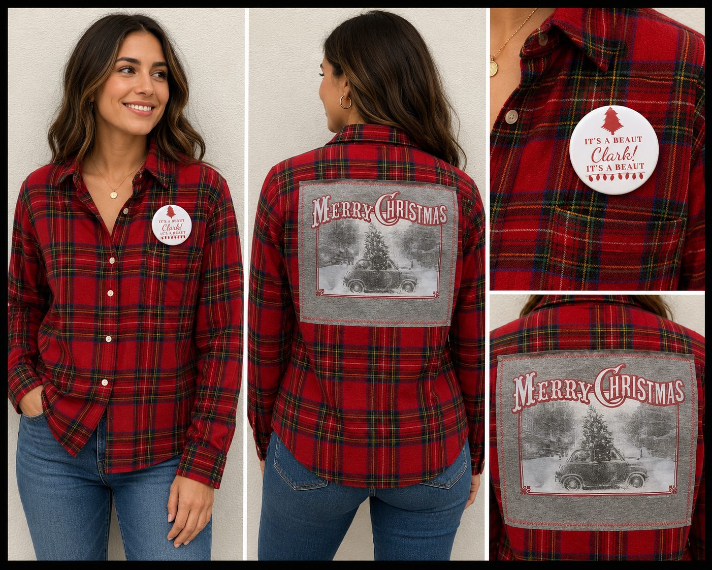 Vintage Repurposed Merry Christmas Flannel