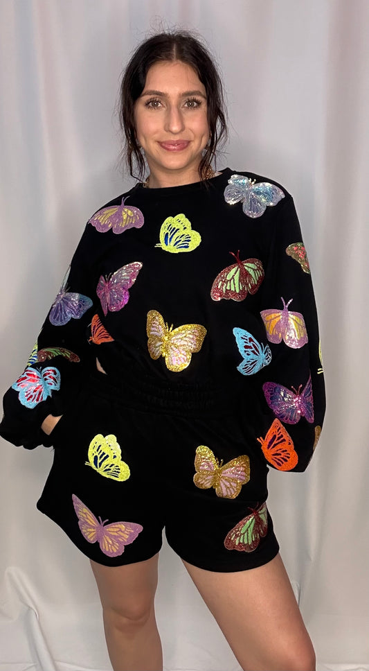 Queen of Sparkles Black Butterfly Sweatshirt